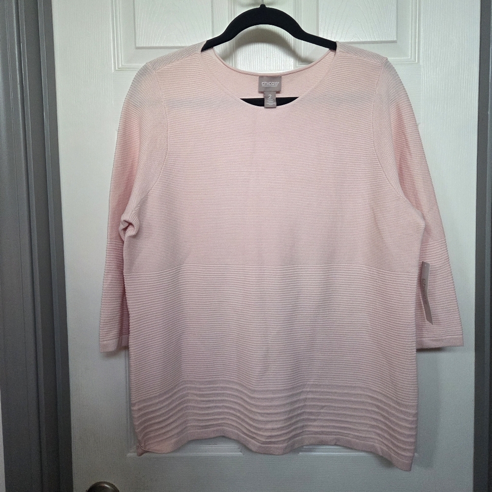 Chico's Light Pink Women's Textured Sweater 2/Large Contemporary Minimalist NWT
